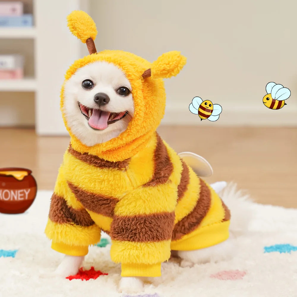 Winter Dog Clothes Warm Jacket Cute Bee Hooded Dog Costume for Small Dogs Puppy Cat Hoodies Doggies Coat Pet Winter Warm Outfits