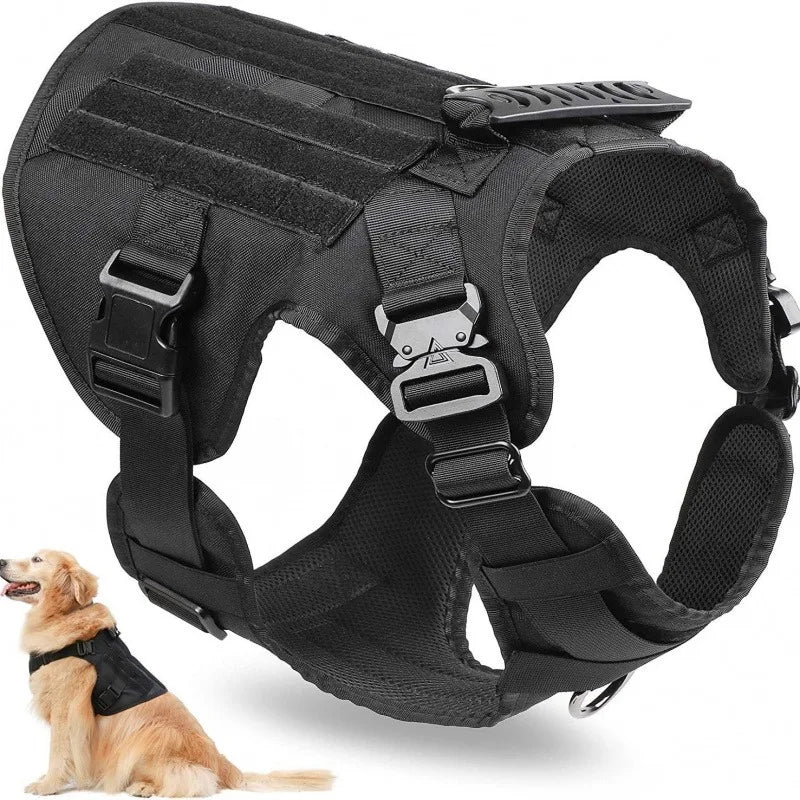 Heavy Tactical Dog Harness Suitable For Large Dogs Adjustable Pet Harness Service Easy To Control Training Black Dog Collar Set
