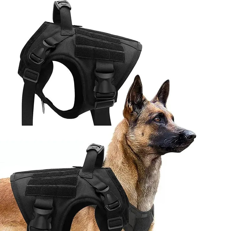 Heavy Tactical Dog Harness Suitable For Large Dogs Adjustable Pet Harness Service Easy To Control Training Black Dog Collar Set