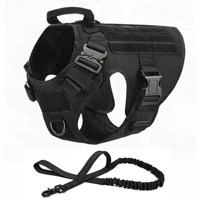 Heavy Tactical Dog Harness Suitable For Large Dogs Adjustable Pet Harness Service Easy To Control Training Black Dog Collar Set