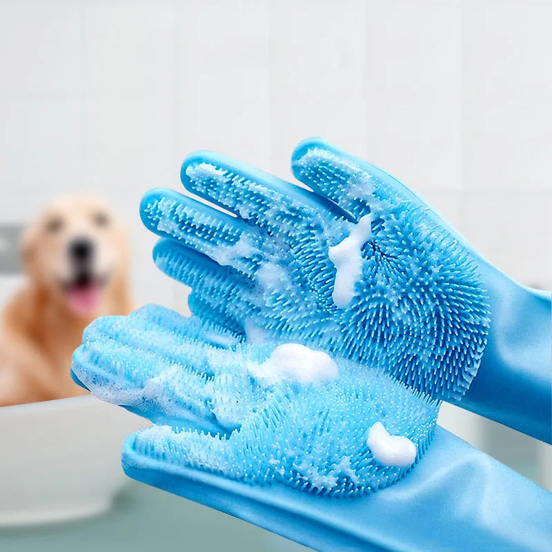 Pet Hair Removal Glove Grooming Cleaning Gloves Dog Cat Bathing Shampoo Glove Scrubber Cleanner Silicon Hair Removal Glove MMR04