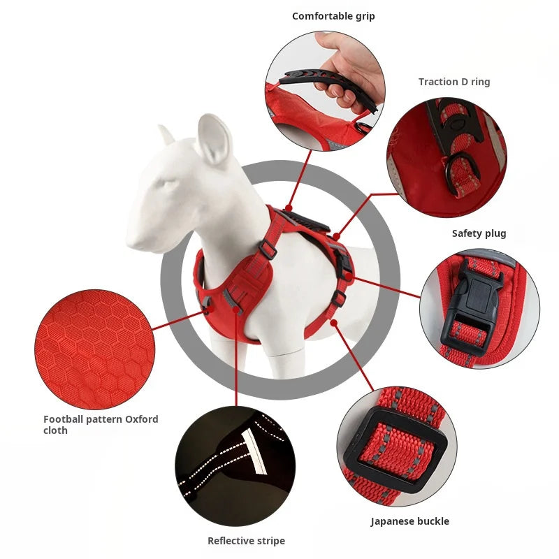 Multi-Function Pet Harness Impact-Resistant Adjustable Reflective Dog Vest For Outdoor Walking Running Small Medium Large Dogs