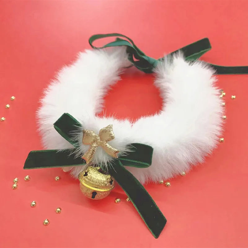 Christmas Theme Cat Collar Scarf Bow Bell Easy To Clean Collar Warm Cat And Dog Jewelry Christmas