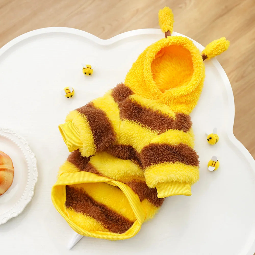 Winter Dog Clothes Warm Jacket Cute Bee Hooded Dog Costume for Small Dogs Puppy Cat Hoodies Doggies Coat Pet Winter Warm Outfits