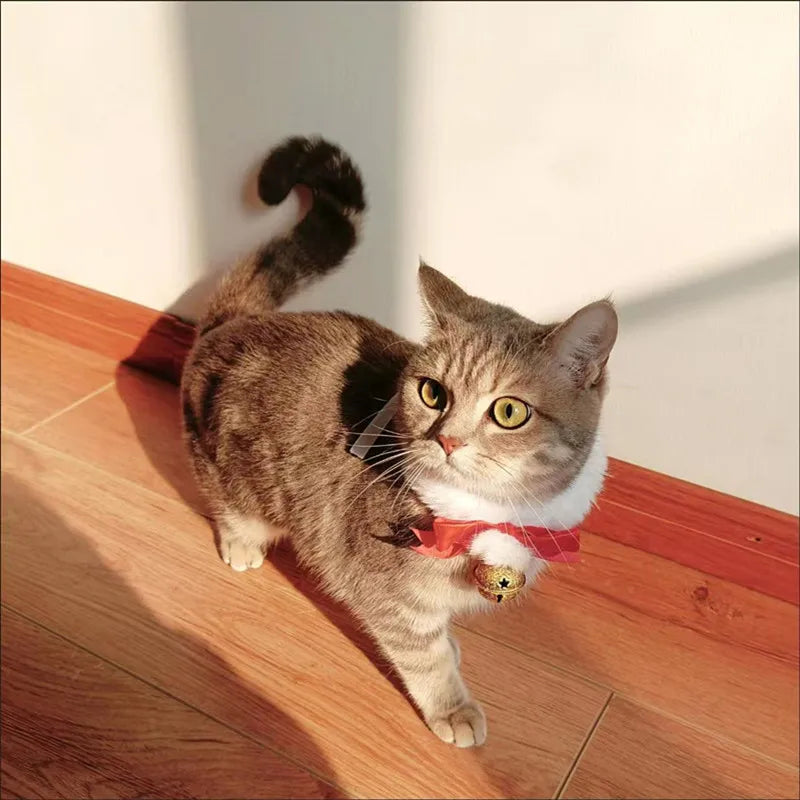Christmas Theme Cat Collar Scarf Bow Bell Easy To Clean Collar Warm Cat And Dog Jewelry Christmas