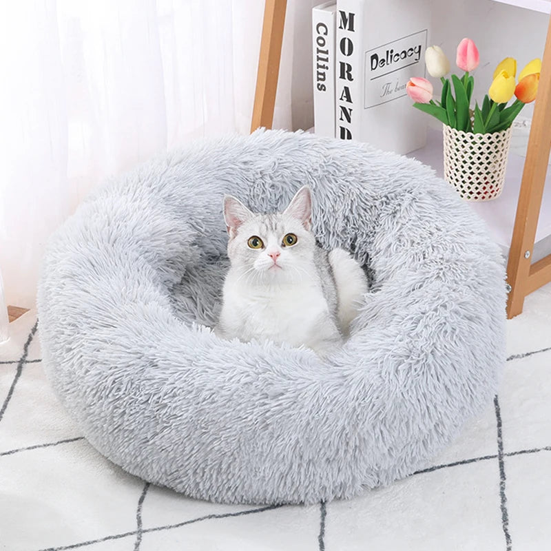 40-60cm Round Pet Bed for Large Dog Bed Super Soft Cat Bed Long Plush Dogs Basket Cushion Cat Bed Cat Mat Animals Sleeping Sofa