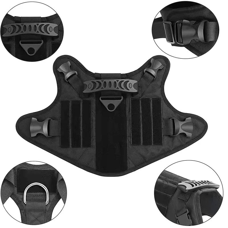 Heavy Tactical Dog Harness Suitable For Large Dogs Adjustable Pet Harness Service Easy To Control Training Black Dog Collar Set