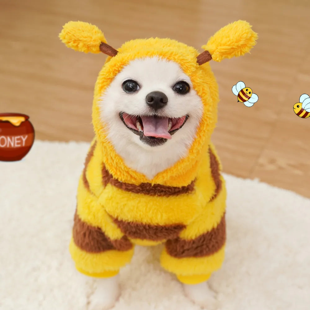 Winter Dog Clothes Warm Jacket Cute Bee Hooded Dog Costume for Small Dogs Puppy Cat Hoodies Doggies Coat Pet Winter Warm Outfits