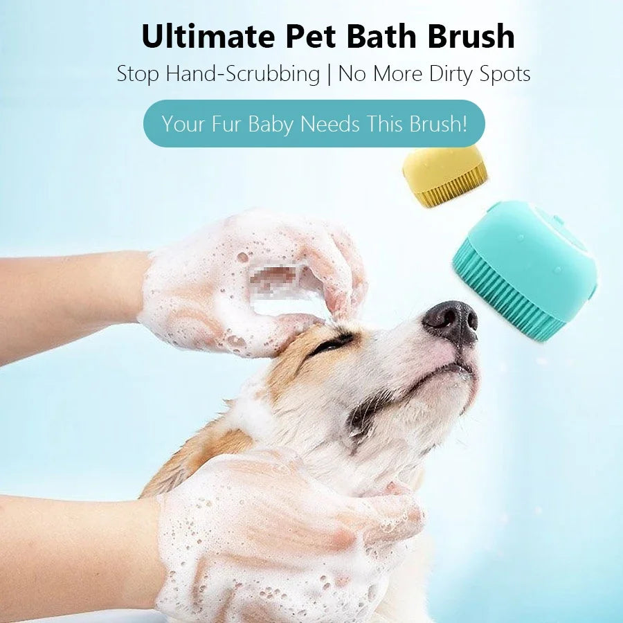Silicone Pet Bath Brush for Dogs & Cats, 2-in-1 Grooming Massager and Shampoo Applicator for Washing, Deshedding, and Cleaning