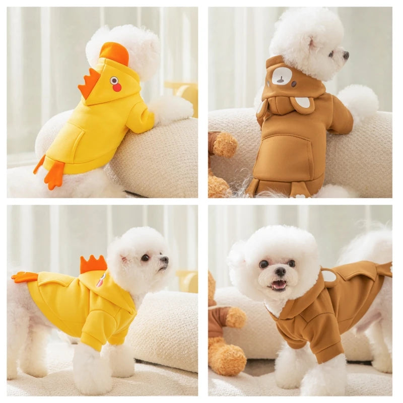 Fall Winter 3D Duck Bear Puppy Kitty Hoodie Cats Dogs Sweater with Leash Hook Hoodie Pet Halloween Role Play Costume Hoodie
