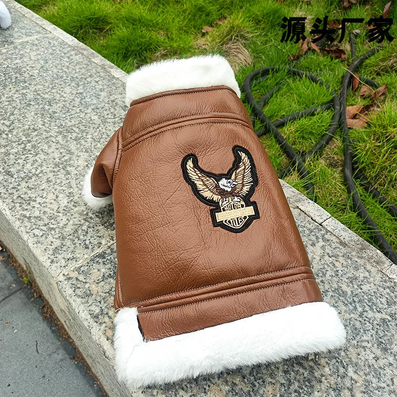 Winter Pet Clothes: Pu Jacket Eagle Leather Coat With Fleece Lining, Warm Pet Apparel For Dogs And Cats, Cold-weather Outdoor