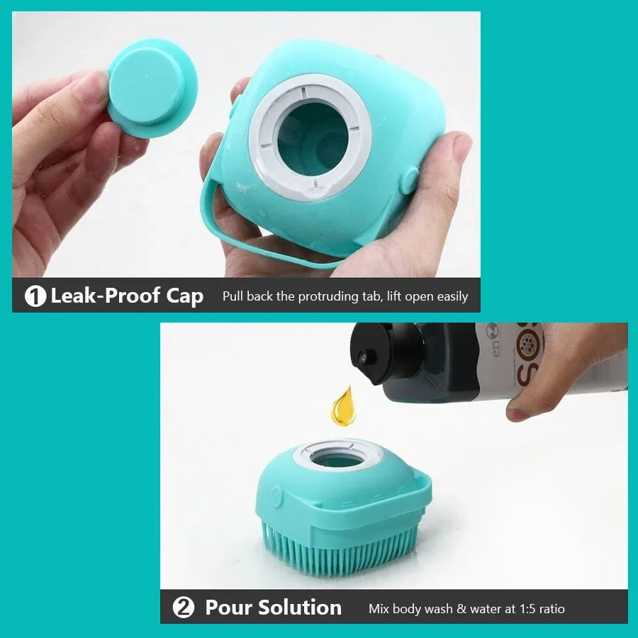 Silicone Pet Bath Brush for Dogs & Cats, 2-in-1 Grooming Massager and Shampoo Applicator for Washing, Deshedding, and Cleaning