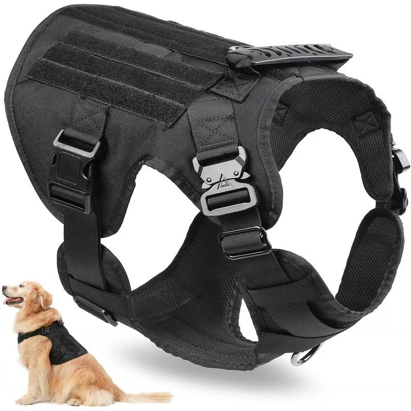 Heavy Tactical Dog Harness Suitable For Large Dogs Adjustable Pet Harness Service Easy To Control Training Black Dog Collar Set