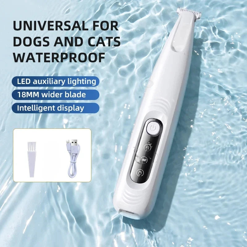 Type C Dog Paw Trimmer with LED Light Waterproof Pet Hair Trimmer with LED Display Dog Clippers for Grooming 18mm Widen Blade