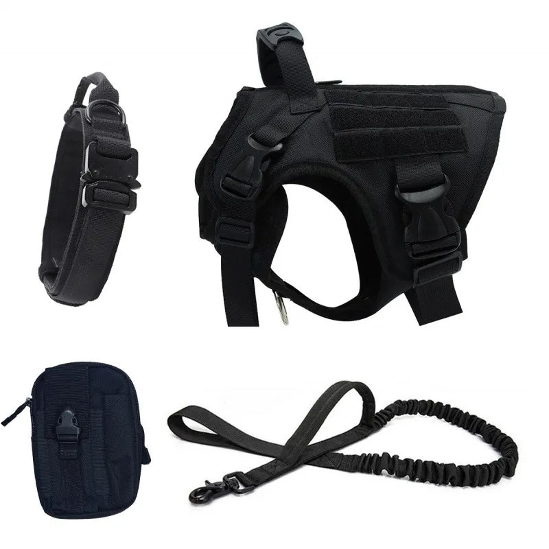 Heavy Tactical Dog Harness Suitable For Large Dogs Adjustable Pet Harness Service Easy To Control Training Black Dog Collar Set