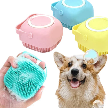 Silicone Pet Bath Brush for Dogs & Cats, 2-in-1 Grooming Massager and Shampoo Applicator for Washing, Deshedding, and Cleaning
