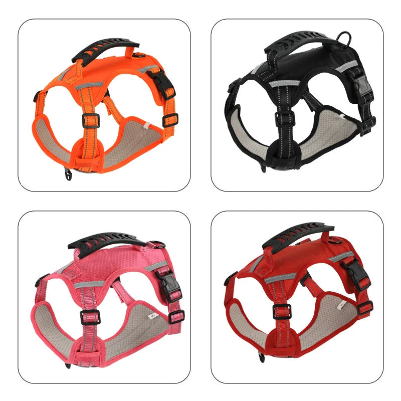 Multi-Function Pet Harness Impact-Resistant Adjustable Reflective Dog Vest For Outdoor Walking Running Small Medium Large Dogs