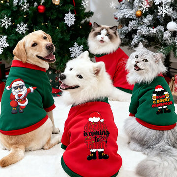 1 Pc Pet Hooded Sweatshirt Christmas Cats & Dogs  Fashion Winter Warm Clothes Suitable For Cats ,Teddy Golden Retriever