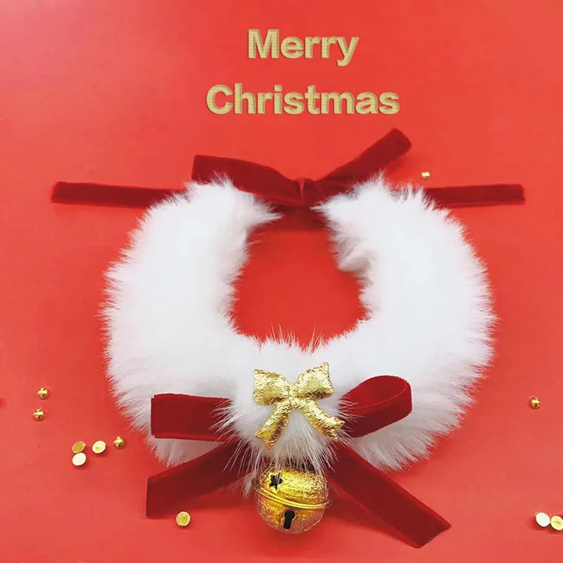 Christmas Theme Cat Collar Scarf Bow Bell Easy To Clean Collar Warm Cat And Dog Jewelry Christmas