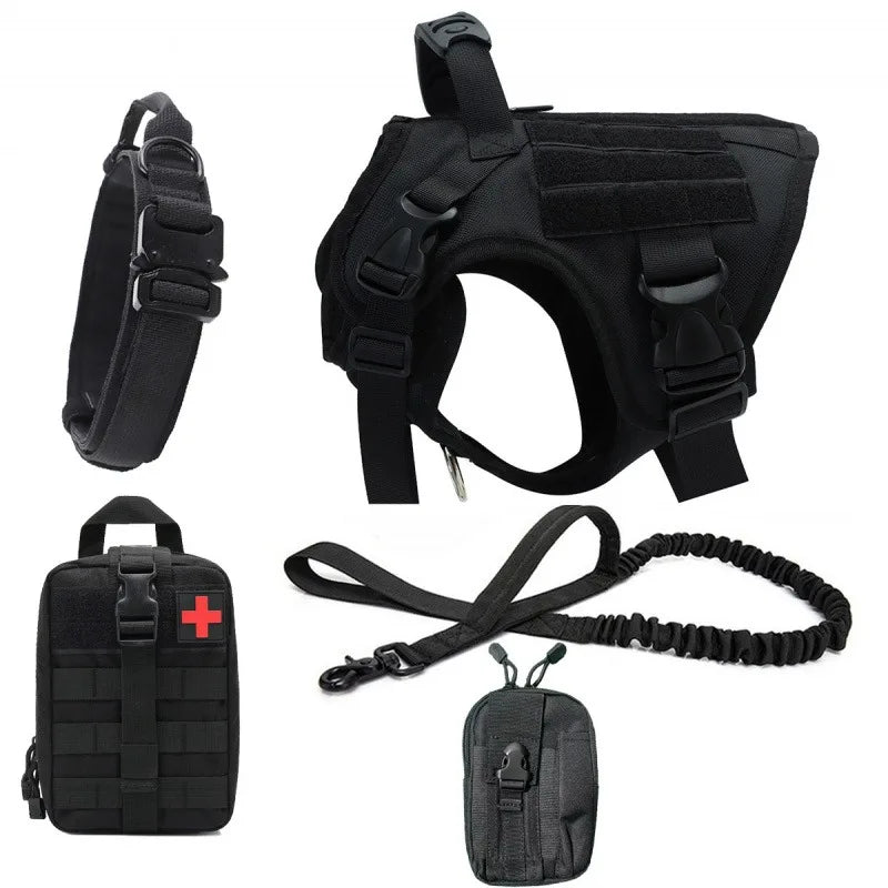 Heavy Tactical Dog Harness Suitable For Large Dogs Adjustable Pet Harness Service Easy To Control Training Black Dog Collar Set