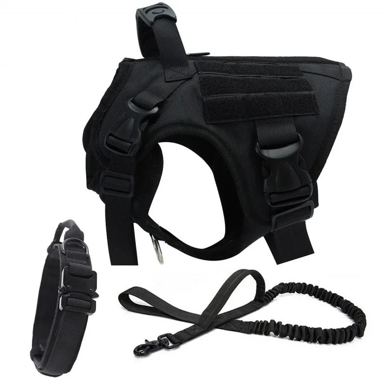 Heavy Tactical Dog Harness Suitable For Large Dogs Adjustable Pet Harness Service Easy To Control Training Black Dog Collar Set